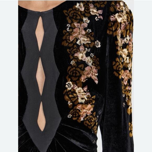 SALONI Jinx C Trimmed Floral Print Velvet Midi Dress Size 4 - Picture 3 of 16